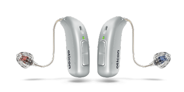 Close up of Oticon Real hearing aids